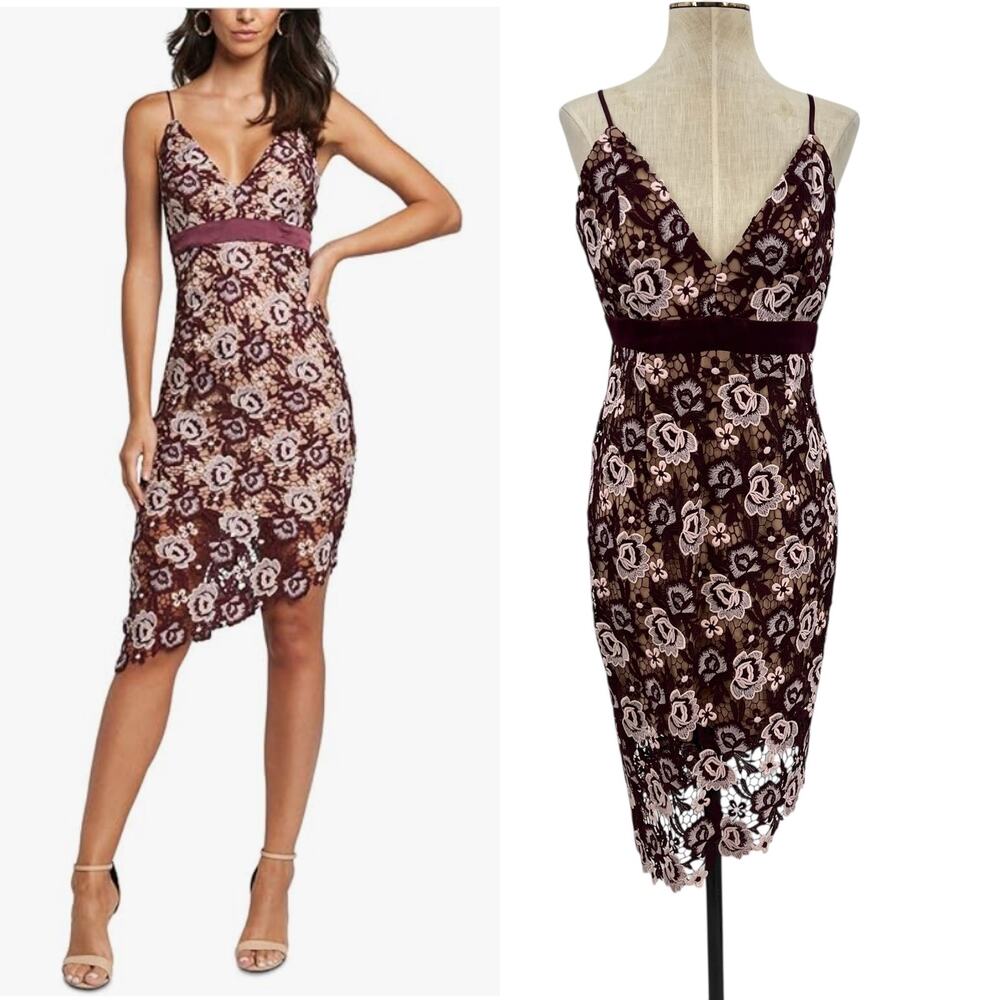 Bardot Dalia Lace Midi Dress Crochet Asymmetric Hem Purple‎ Size US 8